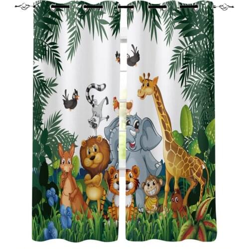 Forest Cartoon Animal Giraffe Lion Window Curtains Home Decor Living Room Curtain Kitchen Draperies Curtains for Bedroom