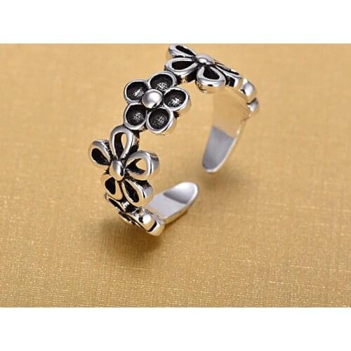 2018 New Arrivals Retro Thai 925 Sterling Silver Open Flower Rings for Women Ring Fashion Sterling Silver Jewelry