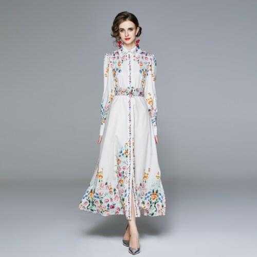 ZUOMAN Women Autumn Elegant Dress Shirt High Quality Long Maxi Vintage Party Robe Femme Runway Designer Floral Vestidos