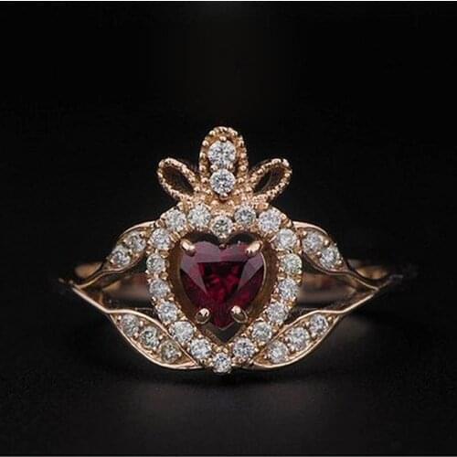 Bling Red CZ Zircon Stone Heart Rose Gold Rings for Women Party Wedding Engagement Fashion Jewelry 2019 New