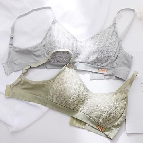 Wasteheart Women Fashion Green Gray Sexy Lingerie Straps Lace Maiden Cotton Panties Wireless Bra Sets Underwear Japanese