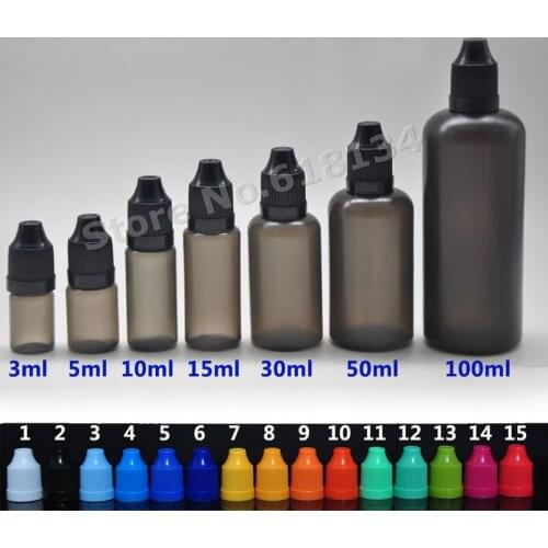 50pcs 3ml 5ml 10ml 15ml 30ml 50ml 100ml black plastic squeezed e juice liquid dropper bottle with childproof cap