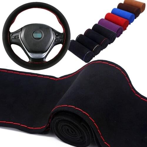 9 Colors Non-Slip Suede Leather 38cm Steering Wheel Cover Breathable Hand-Sewn Steering Wheel Cover For Auto Interior