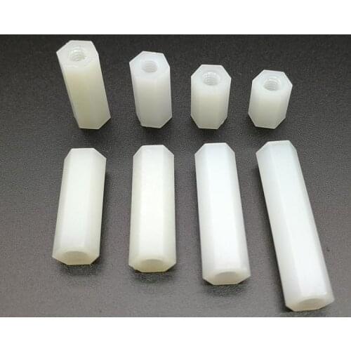 50pcs/lot White Nylon Standoff M3 M4 Female To Female Nylon Plastic Spacer Long Hex Nut