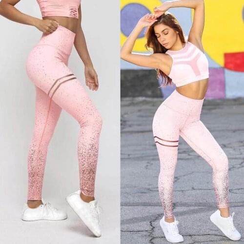 Sequins Pink Leggings Women Sport Fitness Legging High Waist Gym Energy Running Push Up Leggings Workout Sports Stretchy Pants
