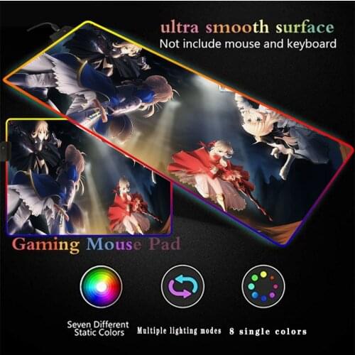 Saber Fate Anime Gaming Mouse Pad RGB Large Gamer Computer Illuminate Mousepad with 2M USB USB for Desk Keyboard LED Mice Mat