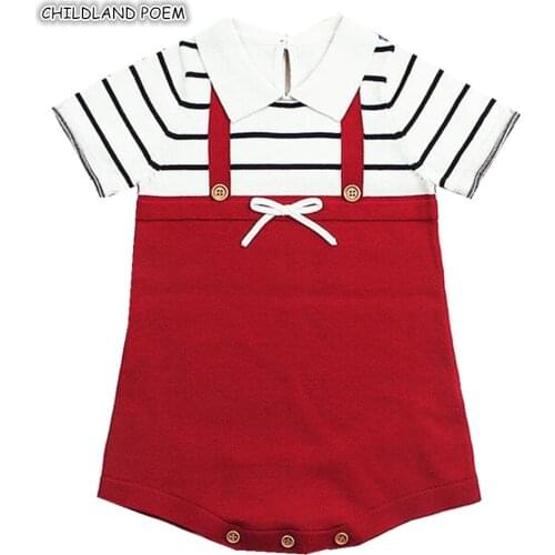 Baby Knitted Clothes Rompers Summer Baby Boy Clothes Stripe Gentleman Birthday Party Infant Toddler Boy Romper Knit Baby Clothes