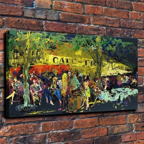 LeRoy Neiman HD Print Modern Abstract Cafe de Flore Oil Painting on Canvas Poster Wall Art Picture for Living Room Home Decor