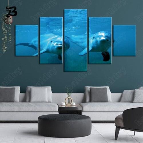 Nvas Painting for Living Room Dolphin Wall Pictures 5 Pieces Canvas Posters Print for Bedrrom Modern Aquarium Home Decor Artwork