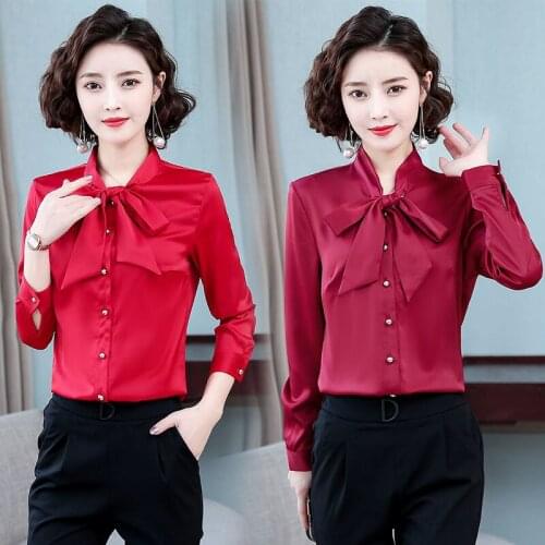 Fashion Woman Blouses 2021 Long Sleeve Bow Collar Office Ladies Blouse Plus Size Womens Tops Chiffon Blouse Women Shirts X266