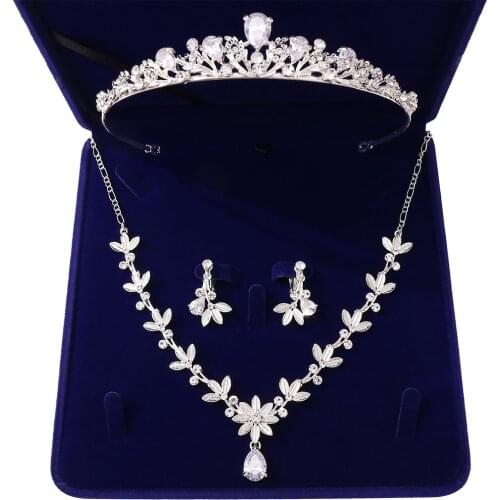Luxury Crystal Pearl Leaf Bridal Jewelry Sets Rhinestone Crown Tiaras Necklace Earrings Set for Bride African Beads Jewelry Sets