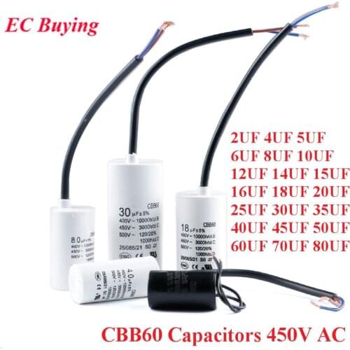 Motor Run Capacitors CBB60 450V AC Starting Capacitor 5% 2/4/5/6/8/10/12/14/15/16/18/20/25/30/40/45/70/80UF for Washing Machine