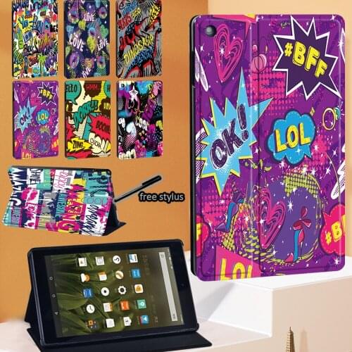 Graffiti Art Series Tablet Case for Fire 7 5/7/9th Gen /Fire HD 8/HD 8 Plus/HD 10 Drop Resistance Flip Leather Stand Cover
