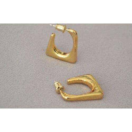 Brass gilded hand textured geometric personality female stud earrings temperament fashionable girl