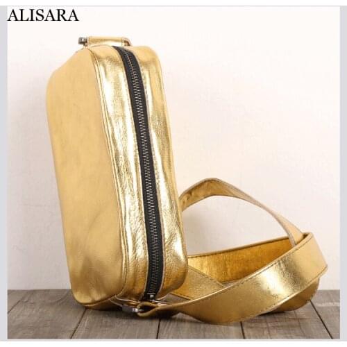 Men Small Chest Bag First Layer Cow Leather High Quality Male Casual Travel Cell Phone Crossbody Bags Unisex Mini Satchels Gold