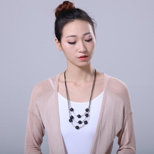 Fashion Woman Choker Necklaces Statement necklaces & pendants Beautiful 3 layers Lava Stone Pendant Women Jewelry collares mujer