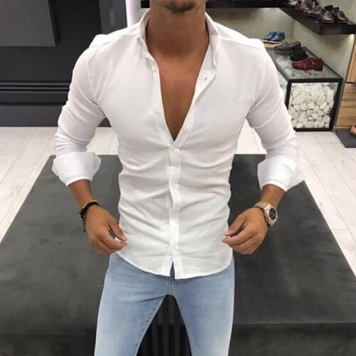 Mens Youth Long Sleeve Shirt 2021 New Mens Pure Color Slim Professional Work Shirt Fashion Cardigan Lapel Casual Shirts