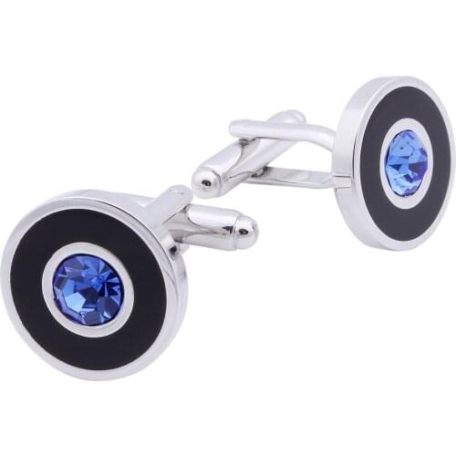 Men Jewelry French Shirts Cufflinks Black Enamel Blue Glass Meeting Business Sleeve Button