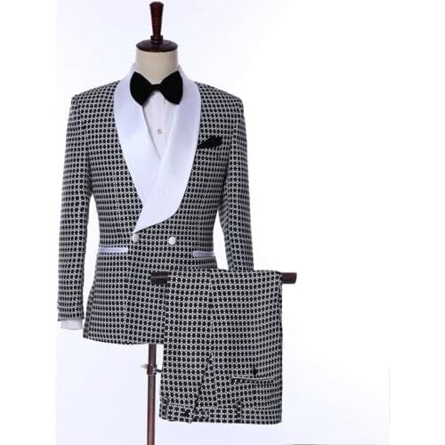 Men Tuxedo Slim Fit Autumn Winter Party Prom Banquet Suit Wedding Groom Double Breasted Shawl Lapel Stage Costume Host Singer