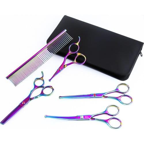 Purple Dragon 4.5/6.5 inch Dog Grooming Scissors Set Safety Rounded Tips Micro Smaller Scissor for Face Ear Nose & Paw Trimmi
