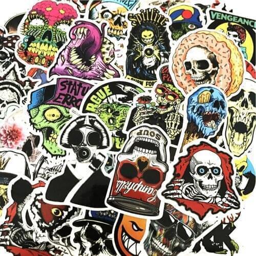 50 pcs Personality Skull stickers Bright colors for Refrigerator/Scooter/ Bicycle/Motorcycle/TV/Car/ Notebook/Laptop