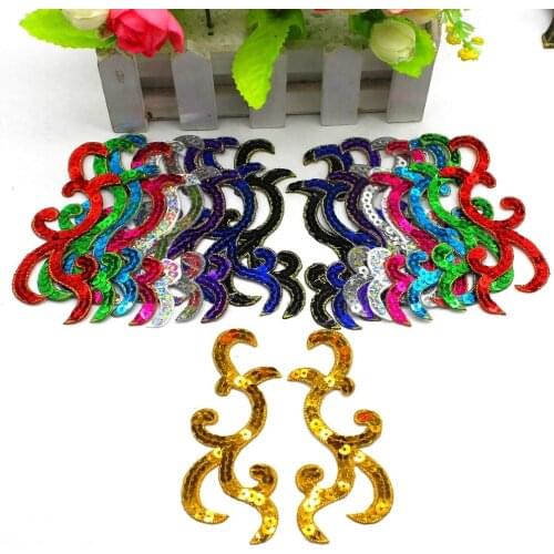 YACKALASI 5 Pairs/Lot Sequined Flower Appliqued Cosplay Costume Mirror Pair Patches Iron On Performance Dance Trims 6cm*4cm