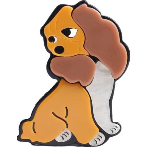 New Fashion Acrylic Cute Dog Brooches For Women Girl Big Animal Brooch Lapel Pins Handmade Hat Backpack Dress Party Jewelry Gift