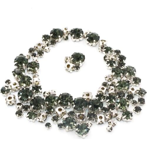 New Hot sale Garment beads 100pcs/pack Mixed size Gray glass crystal sliver base sew on rhinestones diy clothing accessories