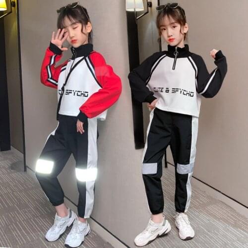 New Autumn Baby Girl Clothes Clothing Sets Stripe Reflect Light Long-sleeved Top+Pants 2PCS Sportwear Outfits Girls Suits 4-14Y