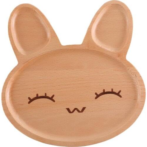 Dinner Plate Creative Multi-use Solid Wood Kitchen Dining Tableware Cartoon Rabbit Face Tray Uneasy to Break Children Kids Dish