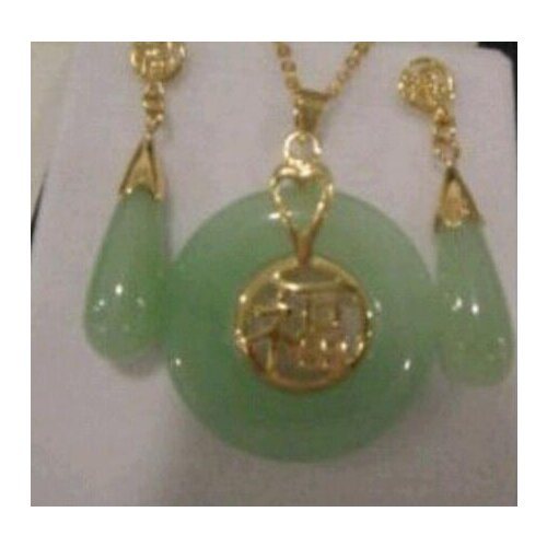 Free shipping Charming ! green jade elephant Jewellery necklace Pendant earring Set