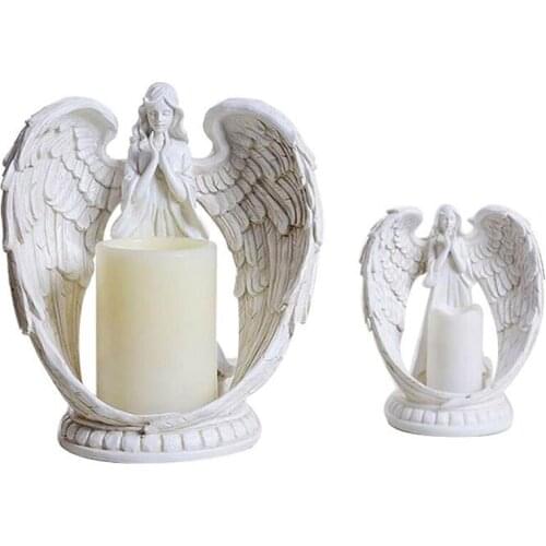 Creative Resin Angel Figurines Electronic Candlestick Crafts Home Decor Angel Miniature Candle Holder Ornaments Wedding Gifts