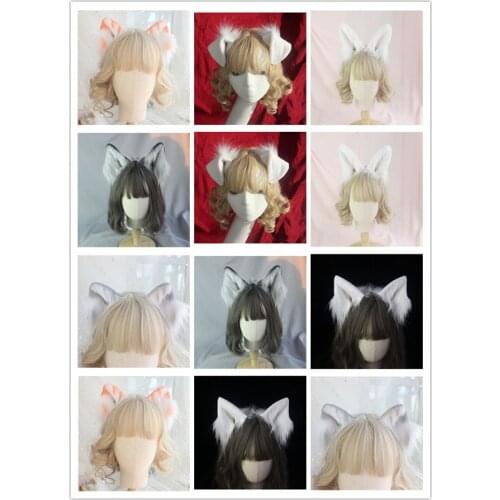 Plush Tabby Cat Animal Ear Simulation Handmade Hairpin Dog Rabbit Fox Wolf Ears Kemonomimi Side Clip Cosplay Lolita KC Headband