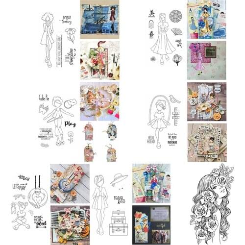 Clear Transparent Stamps Gorgeous Girl Travelling Suitcase Fan Flowers Mixed Style DIY Scrapbooking Craft Paper Cards 2021