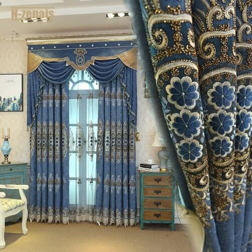 Luxury European-style Chenille Dustproof Sunscreen Hollow Embroidered Curtain for Living Room and Bedroom Blackout Curtains