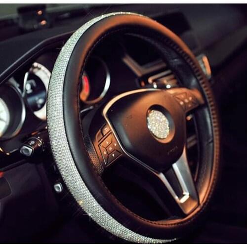 Car Steering Wheel Cover Leather FASHION Rhinestone Covers Ornament Accessories For Women Girls for Mazda CX-7 Suzuki SX4 Kia