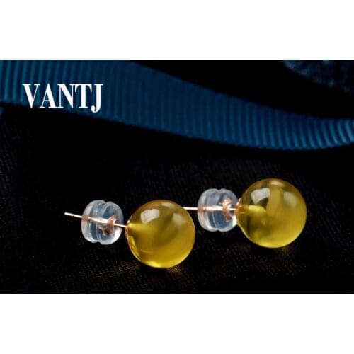 VANTJ Natural Amber Earrings Real 18K Rose Gold AU750 Fine Jewelry for Women Wedding Party Gift
