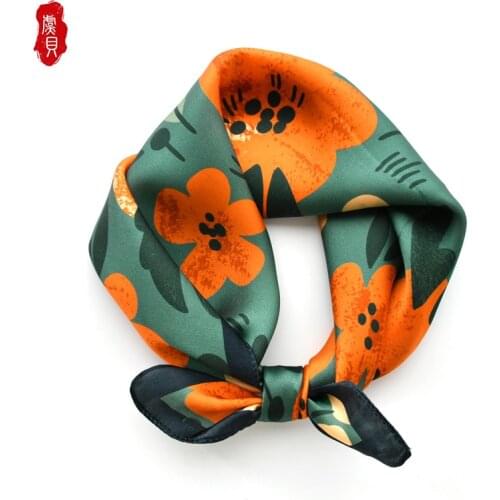 Retro flower natural silk scarf women small square scarves fashion hair scarf children design headscarf foulard hijab BABY warp