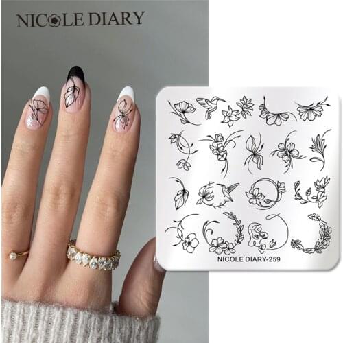 NICOLE DIARY Stripe Flower Stamping Plates Summer Leaf Image Printing Stencil Manicuring Stamp Template French DIY Accessory