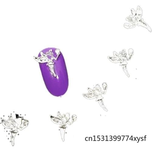Nail Art Decorations 3d Silver Fairy Nail Charms Manicure Jewelry Metal Kawaii Crystal NailArt Supplies Diamonds Cute Cartoon
