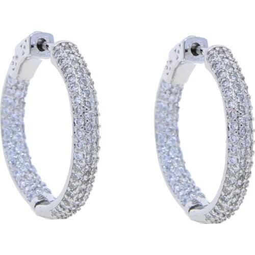 High Quality Luxury Multi Layer Cubic Zircon Iced Out Bling Full Clear CZ Paved 25mm Hoop Earrings For Women Korean Jewelry