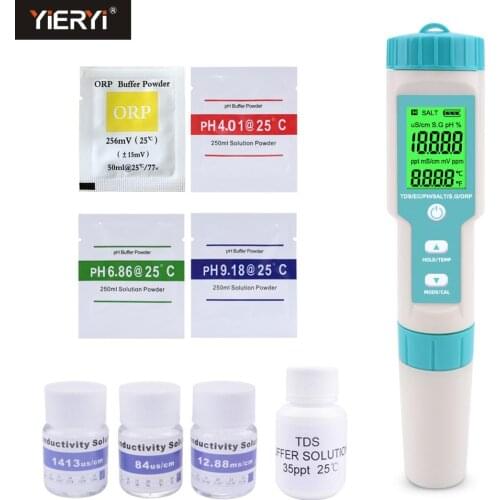 Yieryi 7 In 1 PH/TDS/EC/ORP/S.G/salinity/TEMP Water Quality Tester with A Complete Set of Calibration Liquid Buffer Powder