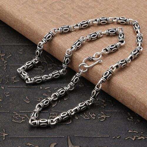 925 sterling silver jewellery vintage Chinese style mens personality fashion necklace 6mm wide Chain length can be customized