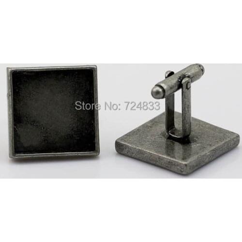 20mm Antique silver plt Blank Square Bezel cups Bases Mens Cuff Links Cufflinks settings Findings fits 20x20mm Cabs Wholesale
