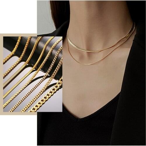 Women Basic Snake Wheat Figaro Rope Cuban Link Chain Necklaces Stainless Steel Metal Gold Color Filled Chokers Collar Jewelry