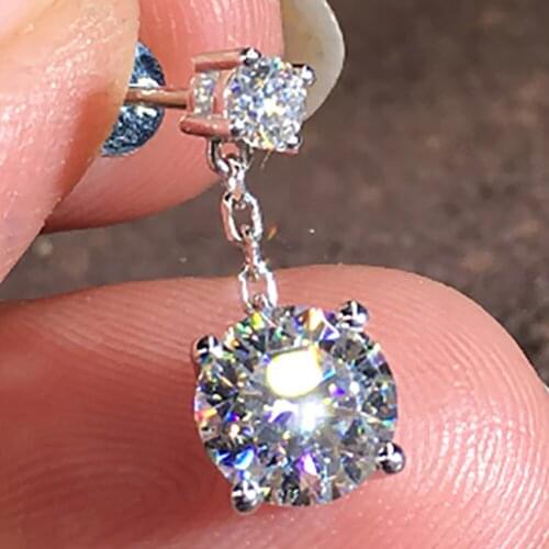 14K White Gold Stud Earrings Women Tassel 0.5 1 2 3 Carat Round Moissanite Diamond Present Wedding Anniversary Engagement Party