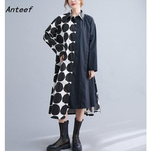 Anteef long sleeve plus size cotton linen vintage dresses for women casual loose spring autumn shirt dress elegant clothing 2021