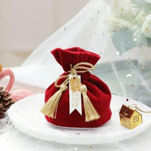 10pcs Party Decoration Bag Wedding Portable Velvet Drawstring Candy Pocket Christmas Birthday Chocolate Jewelry Gift Pouch