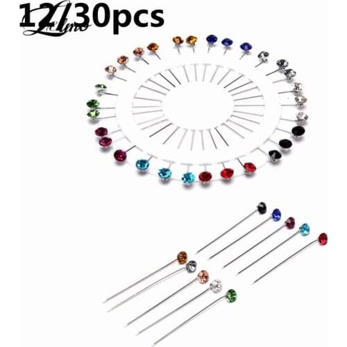 12/30pcs/set Crystal Diamante Wheel Brooch Long Pins Sewing Snag For Wedding Hat Hijab Scarf