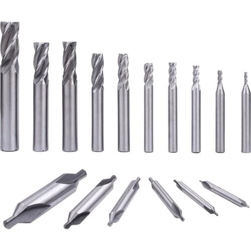 16PCS HSS CNC Cutter Drill Bits Straight 4 Flute Mill Bit Set Center Drill Bits Lathe 60 Degrees Countersink Drill Bits